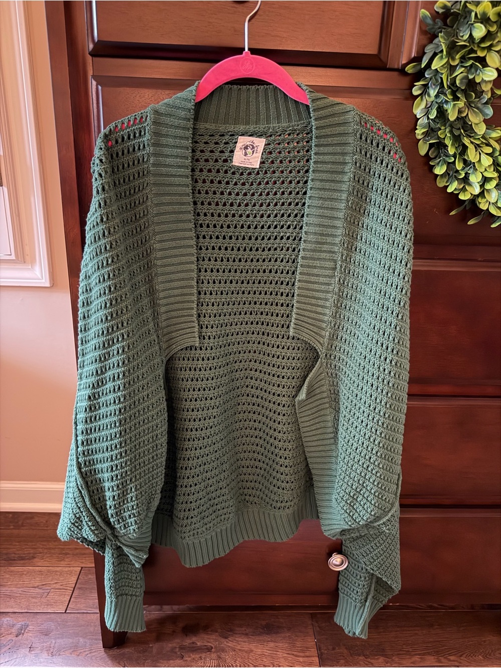 We The Free Open-Knit Cardigan in Olive Green